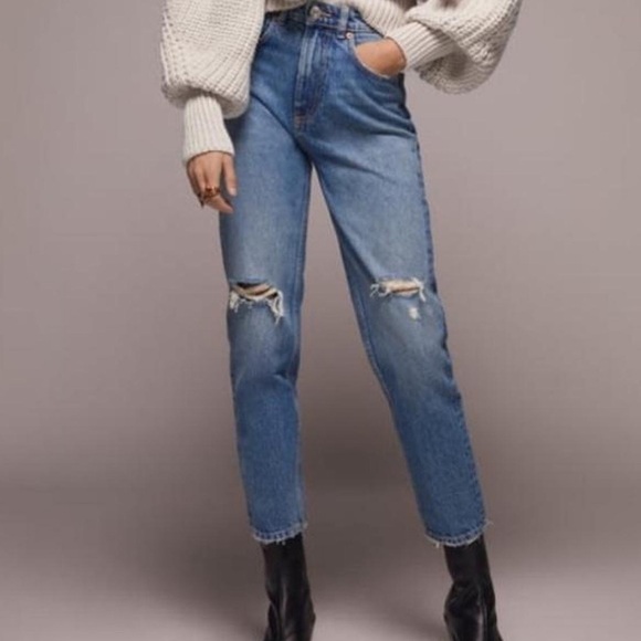 ZARA Distressed Mom Fit Blue Jeans Size 4 - Picture 8 of 8